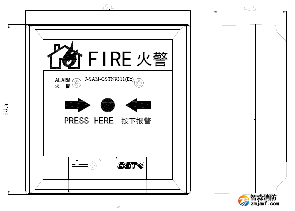 報(bào)警按鈕外形示意圖